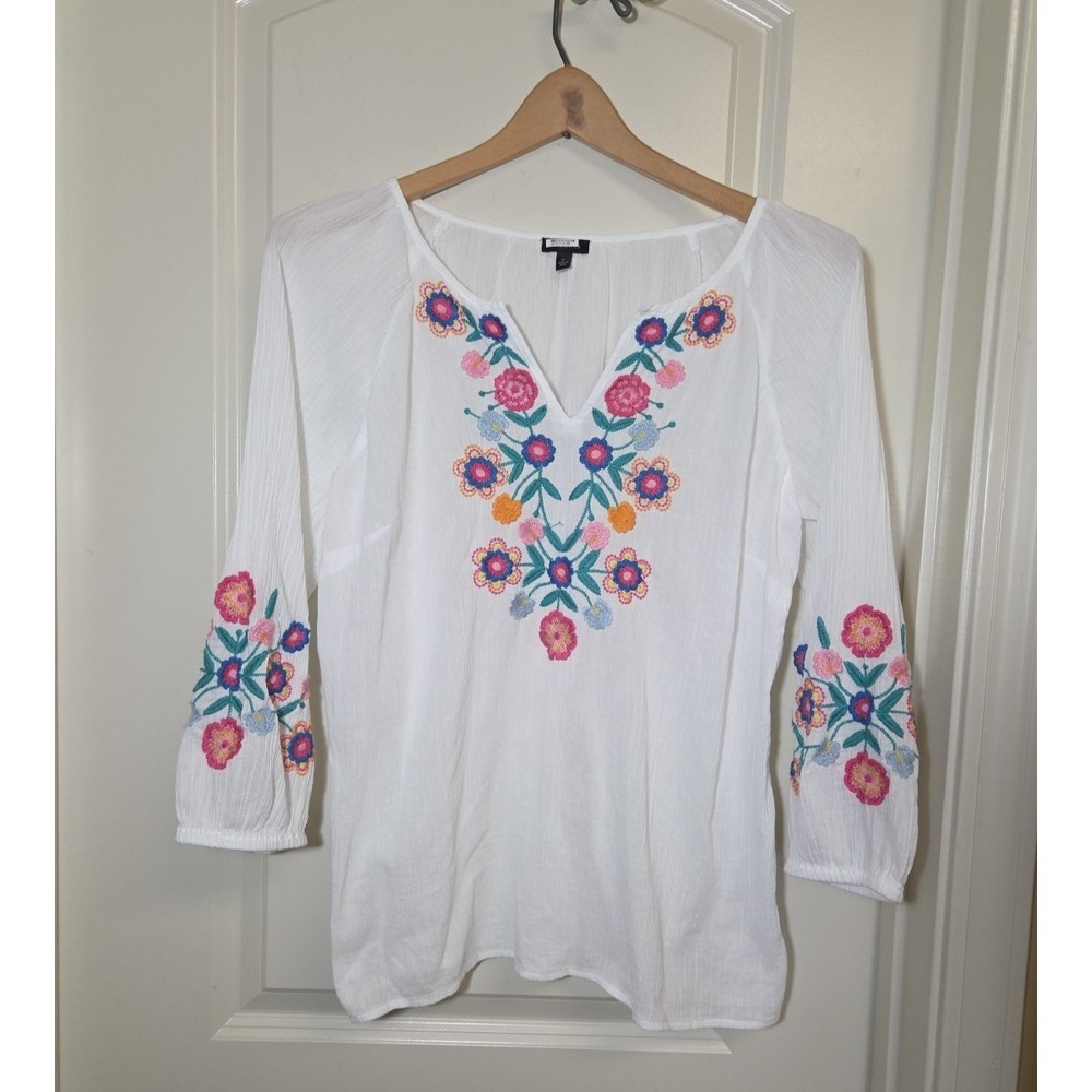 Talbots White Embroidered Gauze‎ Lightweight Top Tunic Cotton Women Size S